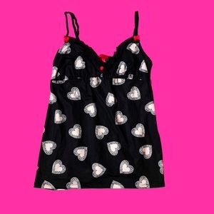 BETSEY JOHNSON Y2K HEARTS SLIP TOP PINK AND BLACK